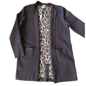 Chic Chico's Embroidered Metallic Leopard Print + Grey Cardigan